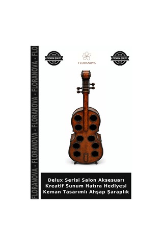 Delux Serisi Salon Aksesuarı Kreatif Sunum Hatıra Hediyesi Keman Tasarımlı Ahşap Şaraplık