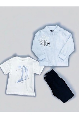Erkek Çocuk Tshirt Ceket Pantolonlu Takım-14165 Mavi