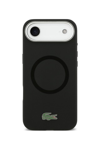 Apple Uyumlu iPhone 17 Air Kılıf Lacoste Lisanslı M-safeli İkonik Logo Metal Kamera Çerçeveli Silikon Kapak Siyah Siyah
