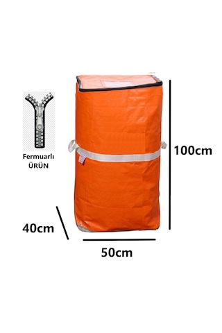 Ev-ış Branda Taşıma Çuvalı 50x40+100cm Fermuarlı Ve Cepli 170gr.tekstıl Çuvalı- Turuncu