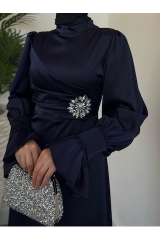 Yandan Taşlı Abiye Lacivert