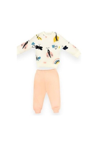 Cantoy Kız Bebek Kelebek Desenli Pamuklu Eşofman Takım-15110 Pudra