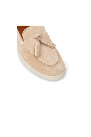 Deery Kadın Hakiki Süet Bej Püsküllü Loafer - 02040zbejc01