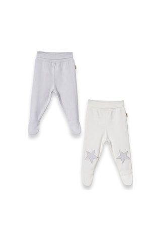Babycosy Organic Wear %100 Organik Pamuk,patikli Bebek Pantolon,yenidoğan Alt,bebek Ve Yenidoğan Serisi,erkek Bebek Ekru-Gri