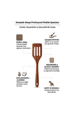 Kamptek Akasya Ahşap Delikli Spatula - Servis Sunum Spatula Isıya Dayanıklı Ve Çizmez Yapı Akasya