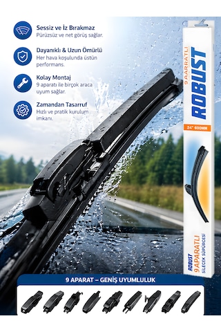 60 Cm 24 600mm Universal Oto Sileceği 9 Aparatlı Sessiz Çalışma İz Bırakmaz Premium Kalite