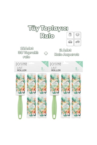 Porsima 3107 Kedi Köpek Tüy Toplayıcı Rulo + 10 Adet Rulo Yeşil