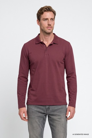 Ac&Co / Altınyıldız Classics Erkek Bordo %100 Pamuk Standart Fit Normal Kesim Polo Yaka Sweatshirt
