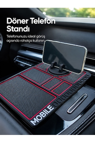 Araç Konsol Organizeri Kaydırmaz Silikon Telefon Standlı Saklama