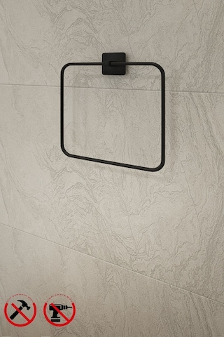 Alper Banyo Jasmin Kare Yapışkanlı Siyah Kare Havluluk Siyah
