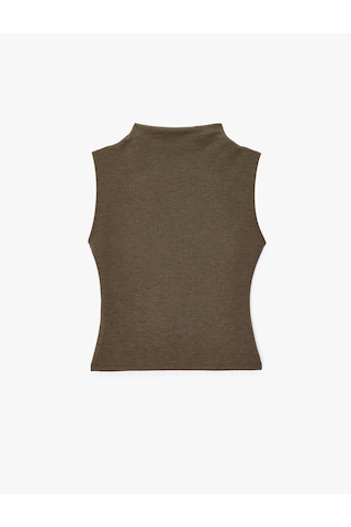 Koton Slim Fit Viskon Karışımlı Kolsuz Dik Yaka Atlet Kahverengi 7wak10001pk Kahve
