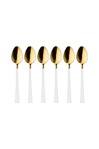 6 Adet Çay Kaşığı Seti, 18/10 Paslanmaz Çelik, Gold Beyaz, 11 Cm, 70 Gr