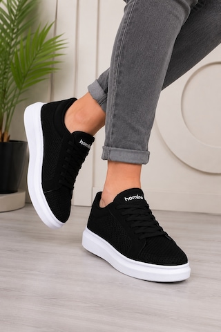 Günlük Rahat Taban Bağcıklı Sneaker Spor Ayakkabı Siyah Beyaz