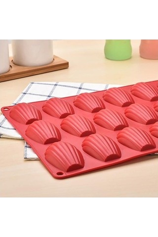 Fastbuy 18 Kaviteli Silikon Madeleine Kalıbı Seti - Mini Kek Ve Bisküvi Pişirme - Kırmızı KIrmızı