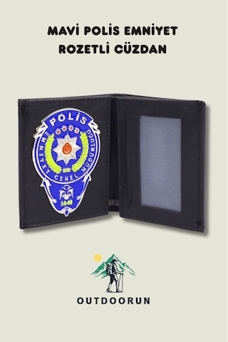 Outdoorun Mavi Polis Emniyet Rozetli Cüzdan Siyah