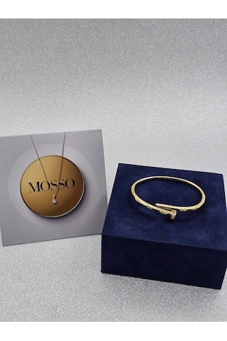 Zirkon Taşlı Çivi Model Gold Renk Çelik Bileklik Altın