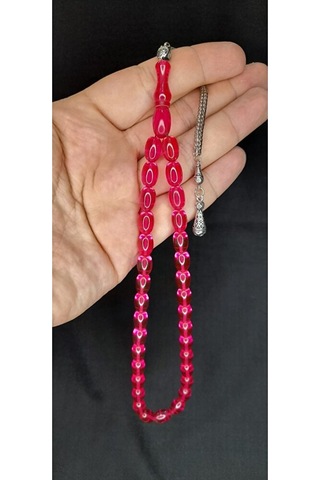 Ateş Kehribar Tesbih Pembe Renk Kapsül Kesim T-378