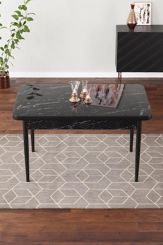 Vera 70x110 Mdf Siyah Mermer Desen Masa Ahşap Ayaklı Sabit Üst Kalite Mutfak Masası,yemek Masası Siyah