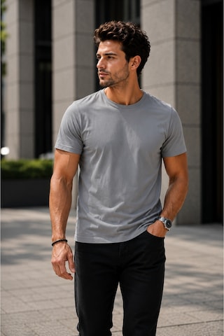 Luxıc Core Erkek Slim Fit Açık Gri Bisiklet Yaka Pamuk Penye Günlük Rahat Basic Tişört