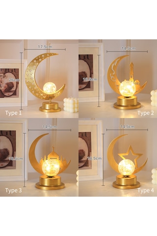 Kosona Ramazan Güneş Ay Figürlü Demir Masa Lambası - Islak Işık Ev Dekorasyonu Pil Dahil Değil Diğer