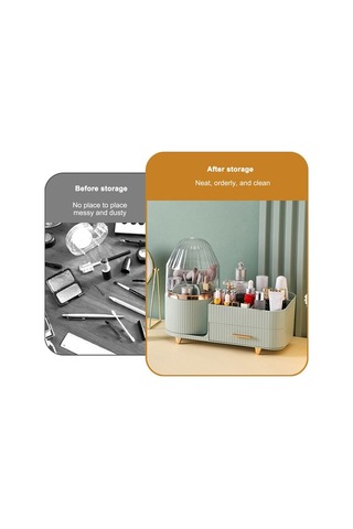 Novahub Adet Kapaksız Küçük Çekmeceli, Döndürülebilir Bölme Tasarımına Sahip Kozmetik Saklama Kutusu Krem Beyaz Bej Bej