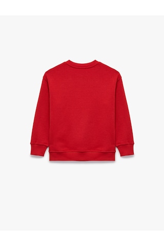 Koton Uzun Kollu Bisiklet Yaka Baskılı Oversize Sweatshirt Kırmızı 7wkb10165tk