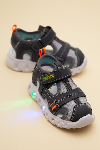 Şirin Bebe Şirinbebe Ortopedik Erkek Bebek Sandalet Füme Işıklı Taban Cırtlı Önü Kapalı-4760