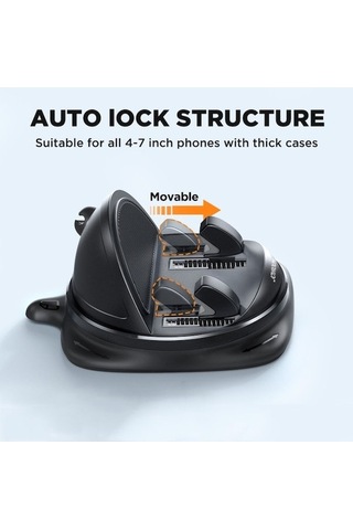 Yifomall Joyroom Araç Telefon Tutucu, 360 Dönebilen, Nano Jel Tabanlı, Otomatik Kilitleme, Şarj Kablosu Tutuculu, 4.7-6.8 İnç, Siyah