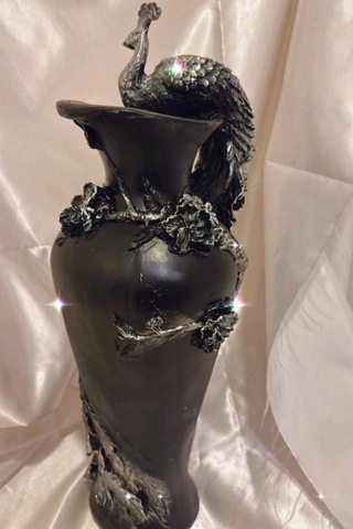 Tavuskuşu Vazo El İşi Siyah Mavi