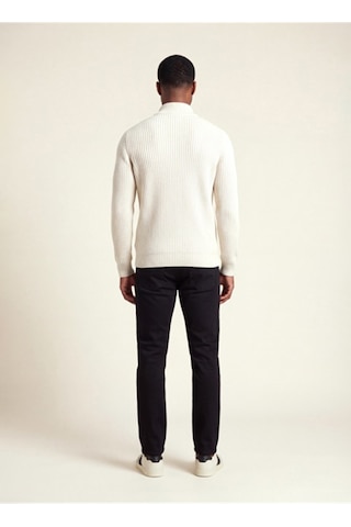 Dkny Dkfw26086-101 Ribbed Full Sweater Kırık Beyaz Erkek Bisiklet Yaka Fitilli Desenli Triko Kazak