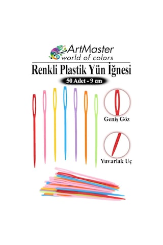 Plastik Yün İğnesi Renkli 50 Adet 9 Cm Dikiş İğnesi Plastik İğne İplik İğnesi Dokuma İğnesi Örgü Dikme Dikiş