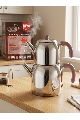 Hünkar Diva Aile Boyu Bagalit Kulp Çelik Çaydanlık - Rose Inox