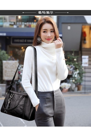 Shidai888 Yüksek Kaliteli Deri Tote Çanta Çanta, Kadın Çanta Siyah