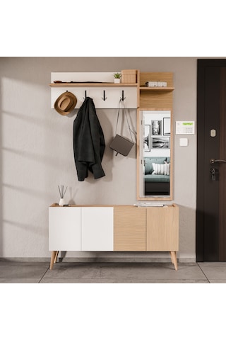 5061 Theo 4 Kapaklı 6 Raflı 4 Askılı Sağ Aynalı Portmanto