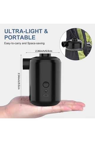 Boatshop1 3600mah Siyah Taşınabilir Hava Pompası Usb Şarj Edilebilir Hızlı Dolum Şişirme Deflatör Kamp Havuz Yatak Tekne