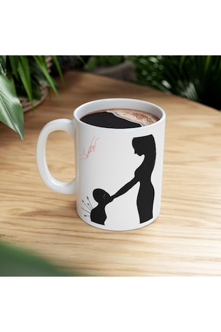 Minimalist Sanat Porselen Kupa Bardak Ruhsal Bağ Temalı Özel Tasarım Hediyesi Beyaz