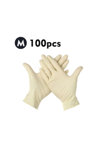 Xiyyadms M 100 Adet Steril Lateks Eldiven, Gıda Güvenliği, Esnek Ve Dayanıklı, Ev Ve Laboratuvar Kullanımı İçin Bej