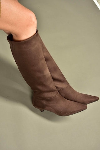 Fox Shoes V404012302 Kahverengi Süet Kısa Topuklu Kadın Çizme Kahverengi