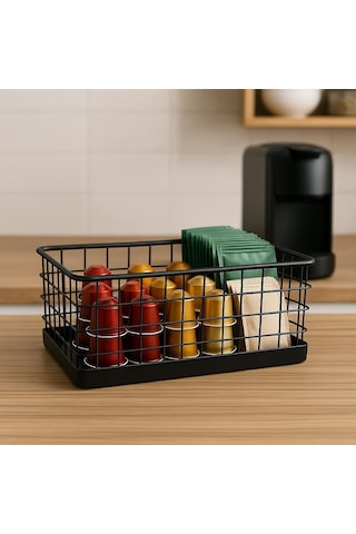 Okyanus Home Dikdörtgen 3'lü Siyah Metal Organizer Sepet Siyah