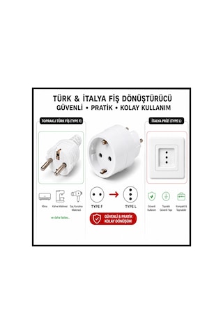 İtalyan Erkek Fiş Türk Priz Dönüştürücü Type L To Type F Priz Adaptörü 16a 250v