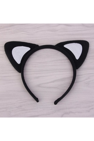 Populermarketim - Kedi Kulak Taç Siyah İçi Beyaz Renk Pofuduk 15x17 Cm Standart