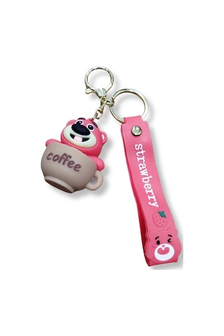 Lotso Bear Çilek Detaylı 3d Figürlü Pembe Bilek Kayışlı Anahtarlık - 1 Adet