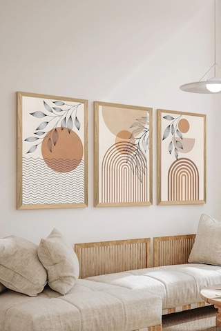 3 Parça Ahşap Çerçeve Görünümlü Mdf Poster Tablo Seti - Set 129 - Mdf3dsohoset129