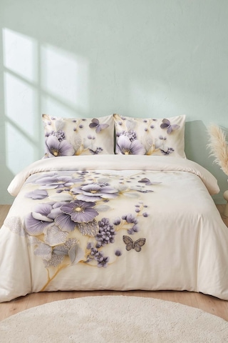 Krem Nayra 3d Flower Çift Kişilik Nevresim Takımı 4 Parça