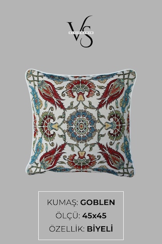 Kırlent Kılıfı Goblen Dokuma Kumaş - 45x45cm Çift Taraflı Biyeli Dekoratif Kırlent Kılıfı - Vs-1064 Çok Renkli