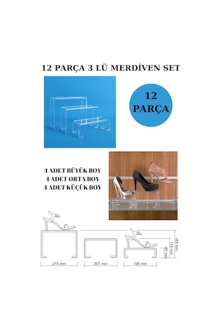 12parça Pleksi Şeffaf Kademeli Ayakkabı Rafı Teşhir Standı