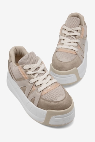 Tonny Black Yüksek Taban Rahat Bağcıklı Sneaker Kadın Bej Sneaker Tbklc020