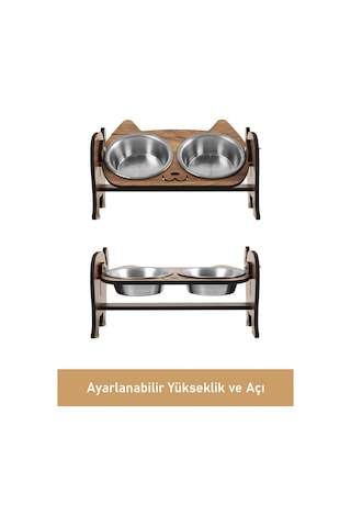 Ahşap Kedi Mama Seramik Su Kabı Standı,kedili Mama Kabı, Hediye Kedi Halısı