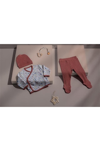 Tiffany Baby & Kids Tiffany Flowers Kız Bebek 3'lü Zıbın Seti - Ekru