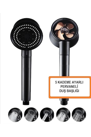 Turbo Fan Pervaneli 5 Fonksiyonlu Su Tasarruflu Duş Başlığı Pervaneli Turbo El Duşu Siyah/gold-9009747038346